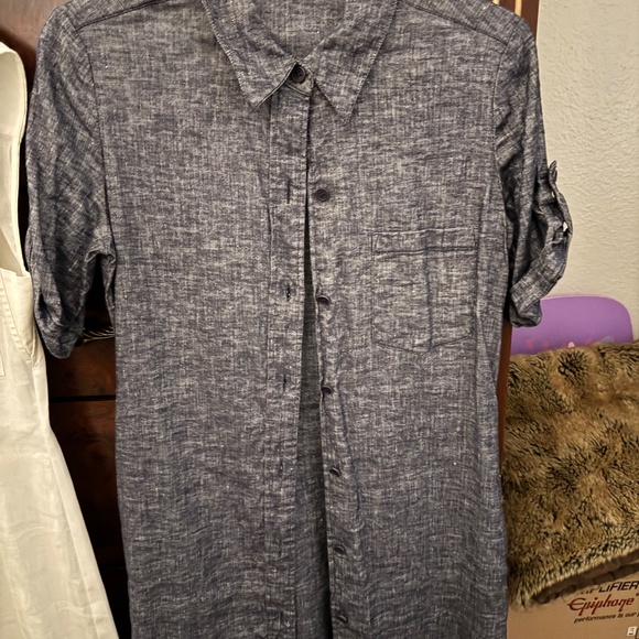 Theory Mayvine Tierra Wash Dress Deep Denim Pockets Button Up - Picture 2 of 2